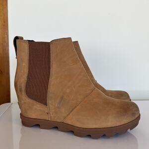Sorel Women's Joan of Arctic Wedge Chelsea Brown Ankle Boots NL3022-224 Sz 9.5